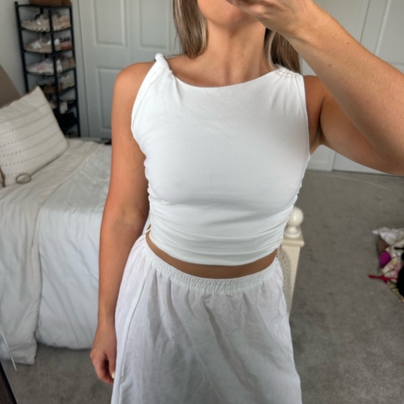 Zara White Fitted Linen Crop Tank Top Small - Picture 1 of 5